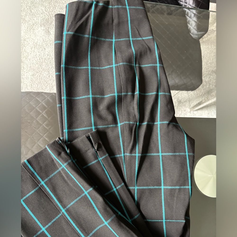 Ann Taylor Black Skirt with Teal Grid Pattern